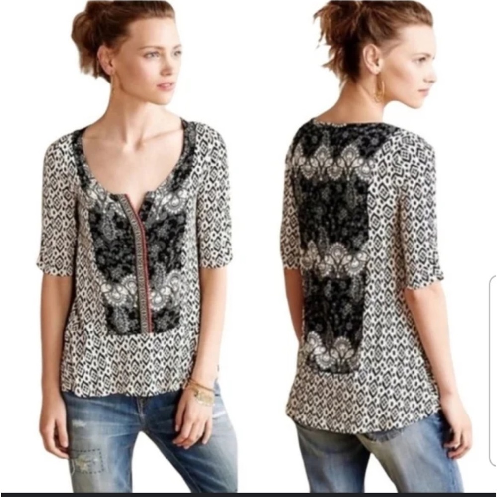 Anthropologie Akemi Kin Multicolor Embroidered Boho Peasant Top Size M